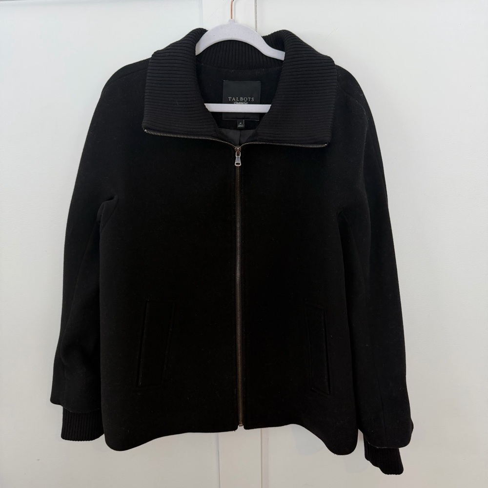 Talbots Jacket Coat Wool Full Zip Lined Knit Cuff… - image 1